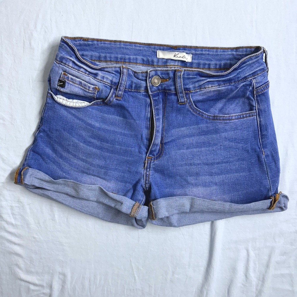 KanCan Women Blue Denim‎ Cuffed Shorts Size W7 27